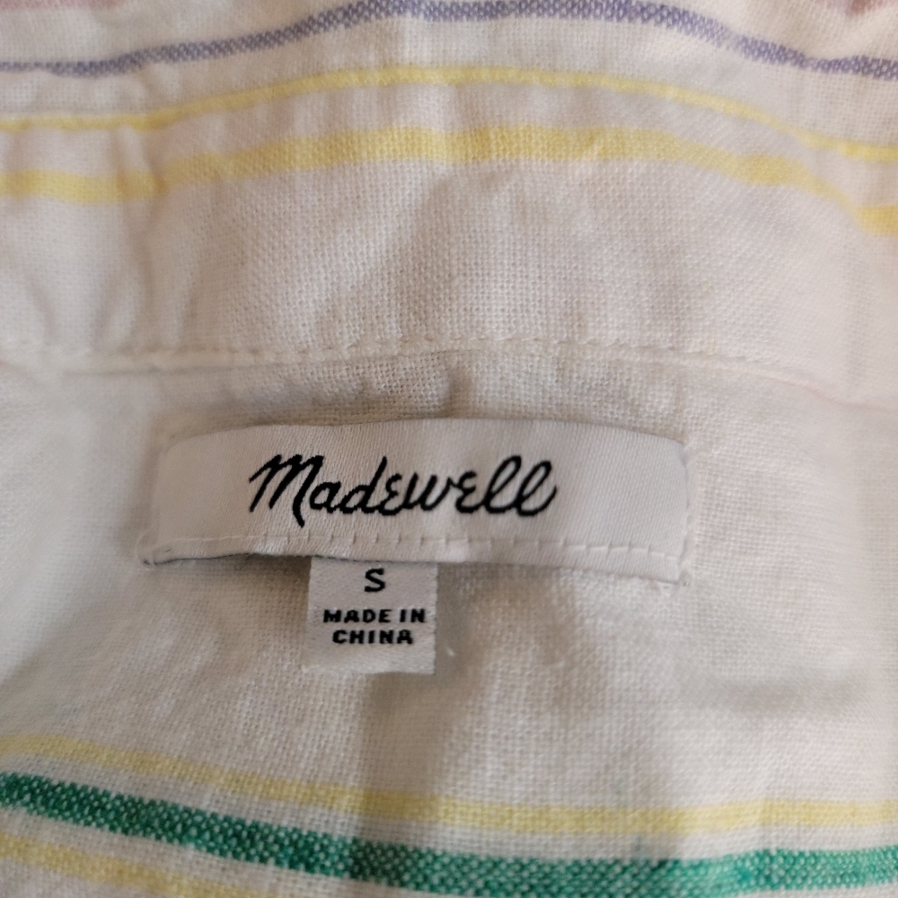 Madewell Sz S Linen Blend Top Button Up Rainbow Striped Multicolor Coastal - Picture 4 of 6